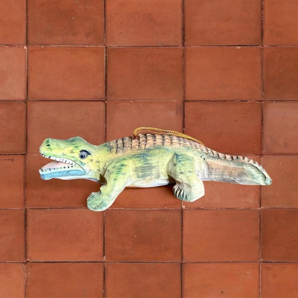 Hand Carved Wooden Alligator Christmas Ornament